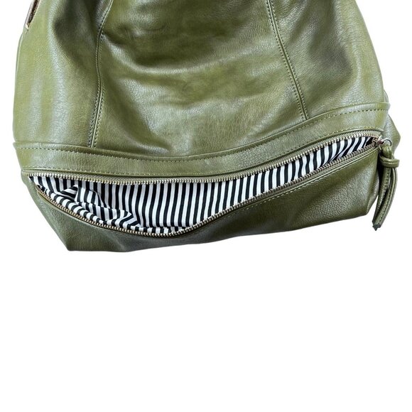 Charming Charlie Womens Green Hobo Handbag Shoulder Bag Purse Striped Lining - Picture 4 of 14